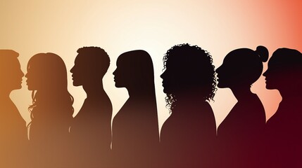 Silhouette Profile of Diverse Men and Women, Illustrating the Global Concept of Unity in Diversity, Teamwork, and Multicultural Harmony in a Connected World