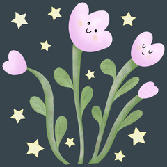 Pink flowers with stars surrounded by background