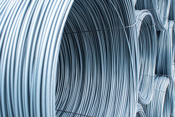 Raw manufactured steel wires twisted into a circle