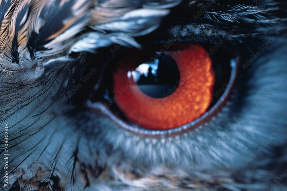 Aufkleber an owl's face abstracted with concentric circles and soft feathers.