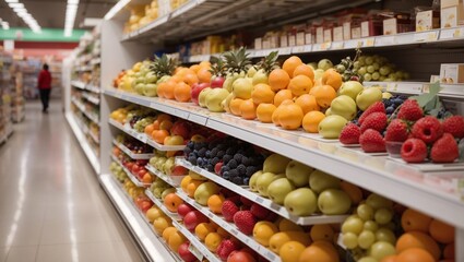 Fototapeta na wymiar clean and modern fresh fruit supermarket photos made by AI generative