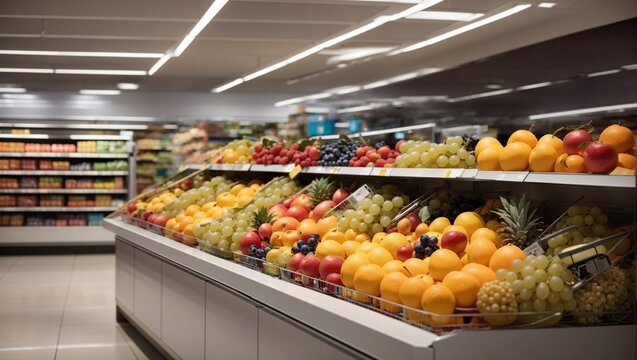 clean and modern fresh fruit supermarket photos made by AI generative