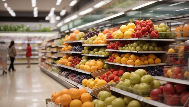 clean and modern fresh fruit supermarket photos made by AI generative