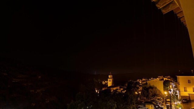 Time lapse 4K Lightning storm in Cortes de Arenoso, Spain, with the afterglow of the Bejis Forest Fire of August 2022.