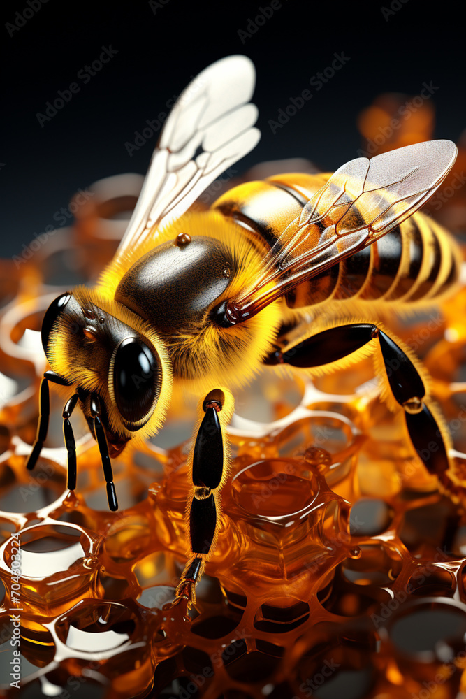 Poster A bee abstractly depicted with geometric shapes and honeycomb patterns.