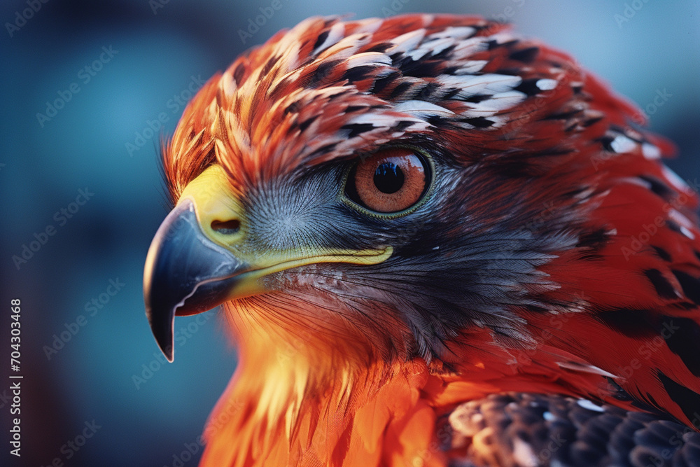 Poster A hawk's gaze abstracted with sharp, focused shapes in a fiery palette.