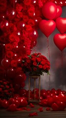 Photo holiday love present on valentines day luxury bouquet of red roses. Generative Ai