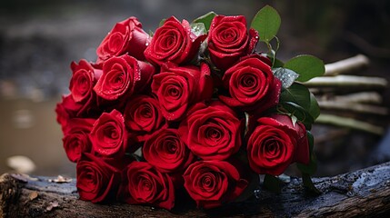 Photo holiday love present on valentines day luxury bouquet of red roses. Generative Ai