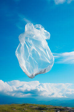 A plastic bag flies. Selective focus.