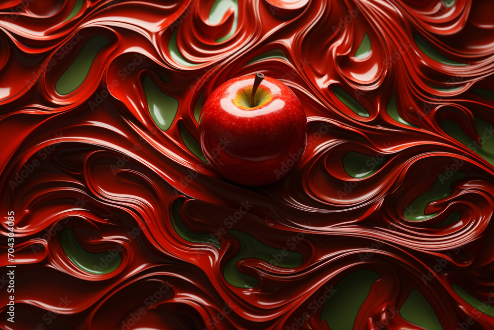 Poster Apple - An abstract representation with swirling red and green patterns.