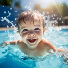 Fototapeta na wymiar Baby bathing in the pool. 