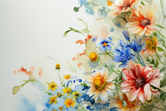 Beautiful floral with watercolor spring tulip flowers. Empty Space,Copy space for Text