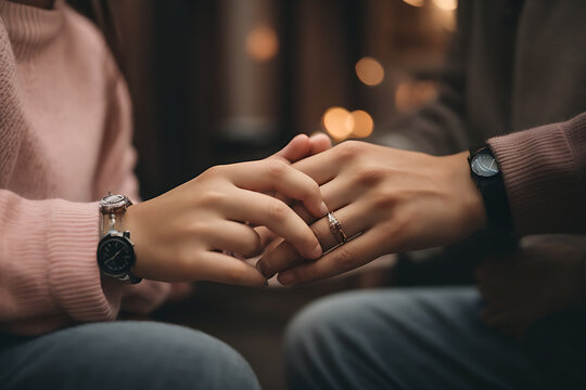 Young love couple pinky promise or pinky swear. Young couple holding hands, AI Generative