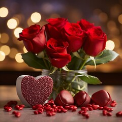 Photo of red roses beautiful bouquet of valentine's day. Generative Ai 