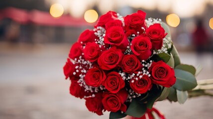 Photo of red roses beautiful bouquet of valentine's day. Generative Ai 