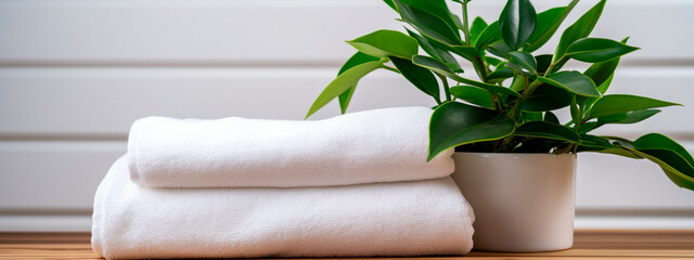 towel in the spa salon. Selective focus. banner, copy space,