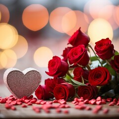 Photo of red roses beautiful bouquet of valentine's day. Generative Ai 