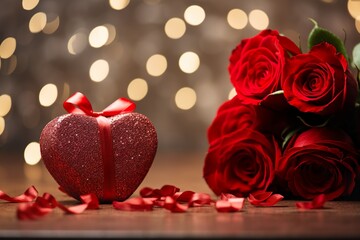 Photo of red roses beautiful bouquet of valentine's day. Generative Ai 