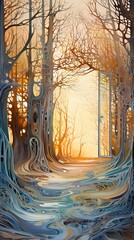 Mystical forest with a glowing doorway
