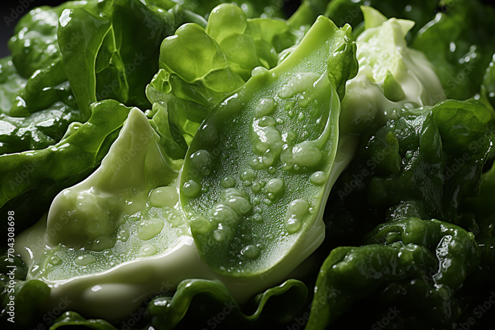 Aufkleber caesar salad - crisp green abstract shapes with caesar dressing swirls.