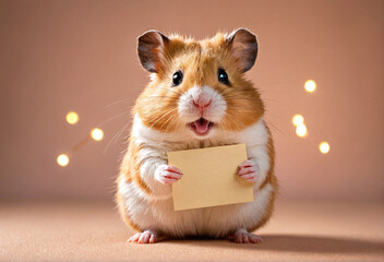 hamster holding a empty paper 