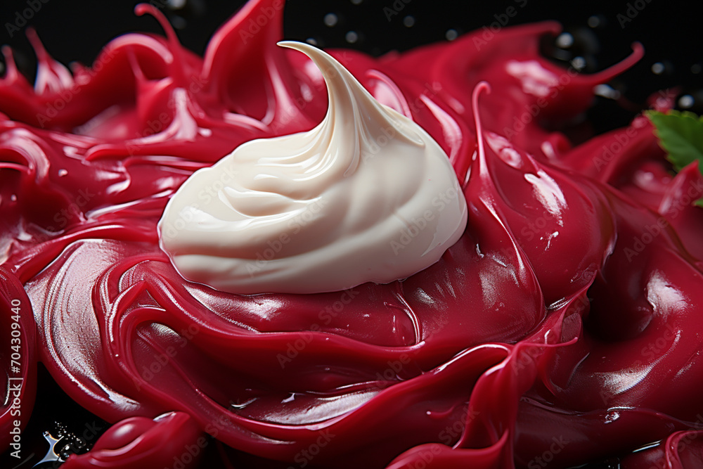 Aufkleber borscht - deep red beet abstract with a dollop of sour cream.