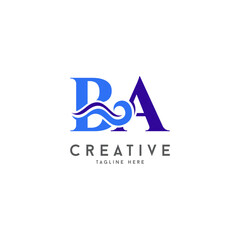 Letter BA ocean wave vector logo icon symbol minimalist illustration design for pool or aqua related logo