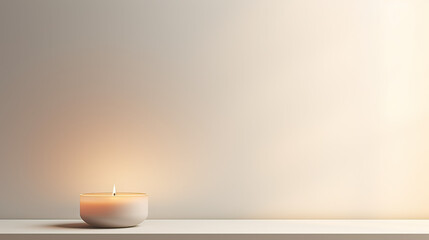 A pristine light white background illuminated by a gentle glow candle, giving a serene and calming effect Ai Generative