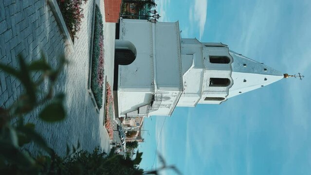 Syzran Kremlin. Church of the Nativity of Christ, view on a sunny summer day. The Spasskaya Tower of the Syzran Kremlin. Samara region, Russia 4K