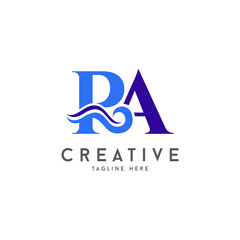 Letter PA or RA ocean wave vector logo icon symbol minimalist illustration design for pool or aqua related logo