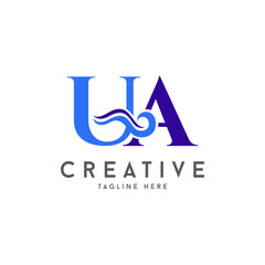 Letter UA ocean wave vector logo icon symbol minimalist illustration design for pool or aqua related logo