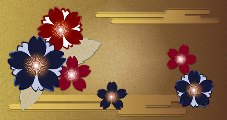 桜の和柄の金屛風背景素材