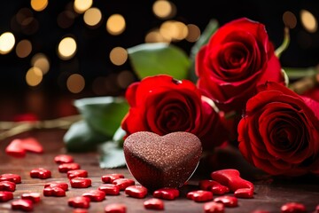 Bouquet of red roses with beautiful heart. Generative Ai