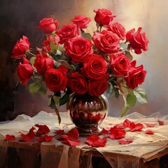 Bouquet of red roses with beautiful heart. Generative Ai