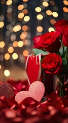 Bouquet of red roses with beautiful heart. Generative Ai