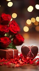 Bouquet of red roses with beautiful heart. Generative Ai