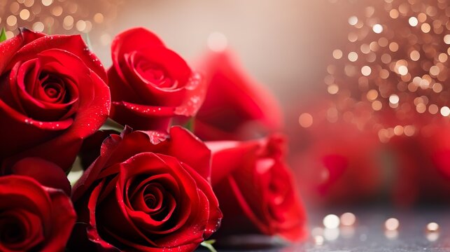Bouquet of red roses with beautiful heart. Generative Ai