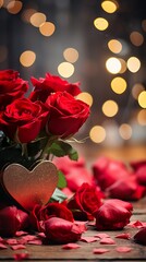 Bouquet of red roses with beautiful heart. Generative Ai