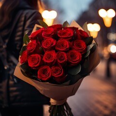 Bouquet of red roses with beautiful heart. Generative Ai