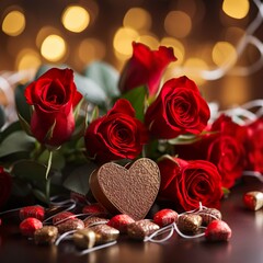 Bouquet of red roses with beautiful heart. Generative Ai