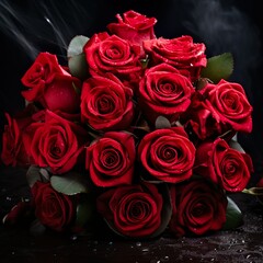 Bouquet of red roses with beautiful heart. Generative Ai