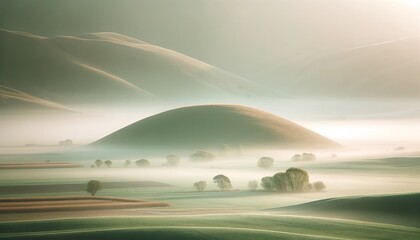The hill and mist on a winter morning