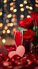 Bouquet of red roses with beautiful heart. Generative Ai