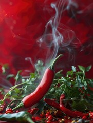 red chilies with red background