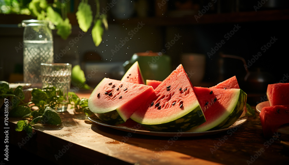 Wall mural Recreation of watermelon slices in a tray