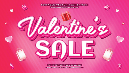 3D Vector Sale Text Editable Effect Valentine February banner discount promotion background love social media