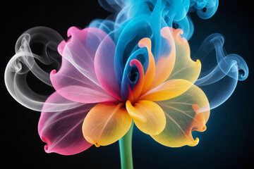 Gradient colorful colored smoke abstract background in the shape of a flower