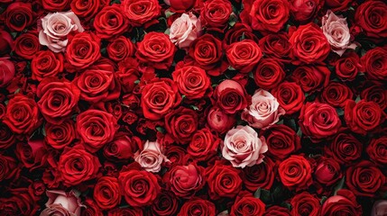 natural fresh red roses flowers pattern wallpaper, top view, red rose flower wall background