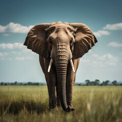 Fototapeta premium Frontal photograph of an elephant facing the camera .Generative Ai