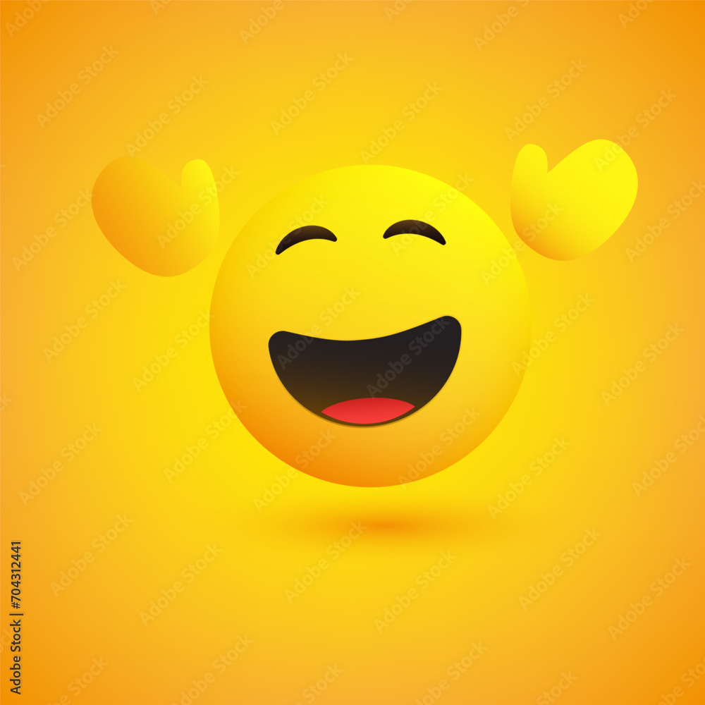 Poster simple shiny happy smiling emoticon on yellow background - vector design